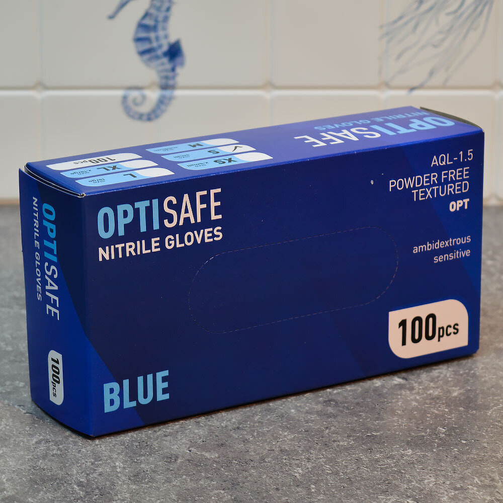 Перчатки нитриловые S неопудренные (100шт), голубые, Optisafe