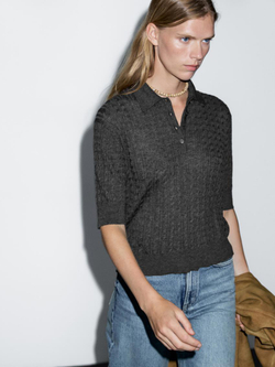 Massimo Dutti Поло из смесовой шерсти с узором «косы», антрацитово-серый