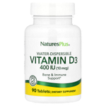 NaturesPlus, Водорастворимый витамин D3, 10 мкг (400 МЕ), 90 таблеток