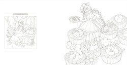 Dream and Fantasy cafeteria Cute girl. Coloring book