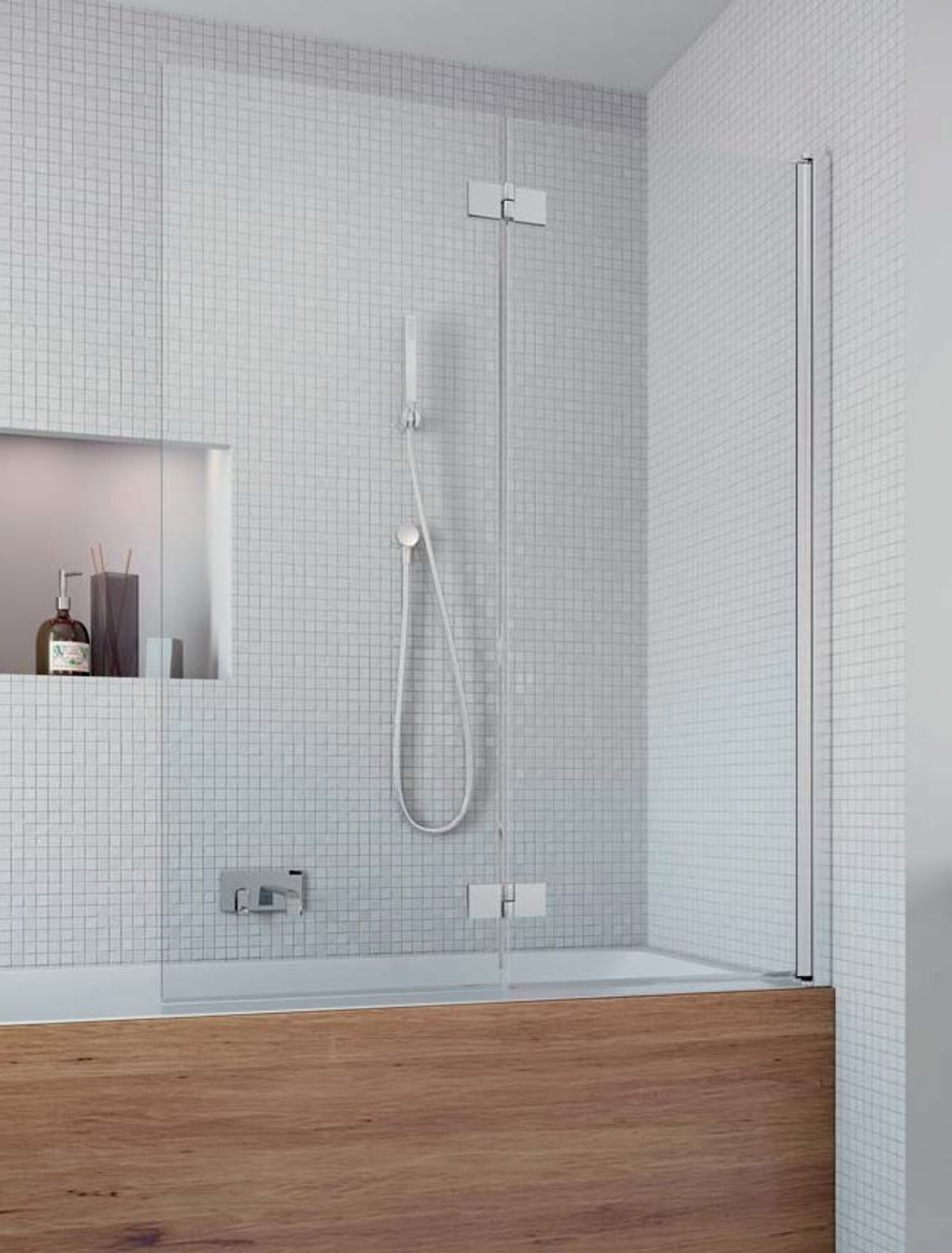 Шторка на ванну  Radaway Essenza New  PND 120 207212-01R праваая, крепится справа, профиль хром, стекло прозрачное 120x150см.