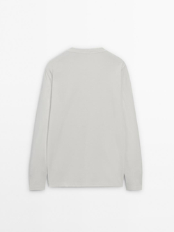 Massimo Dutti Футболка из смесового хлопка, натуральный, кремовый