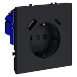 Розетка встраиваемая с заземлением и защитными шторками, 16А, с USB, A+С, (графит) Voltum S70 VLS040507