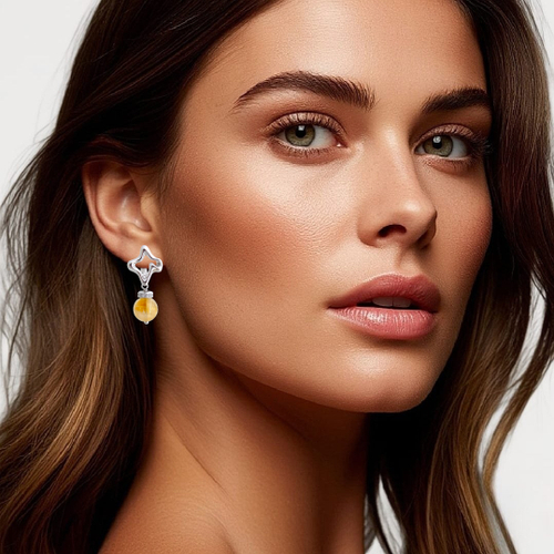 Серьги с цитрином и стразами