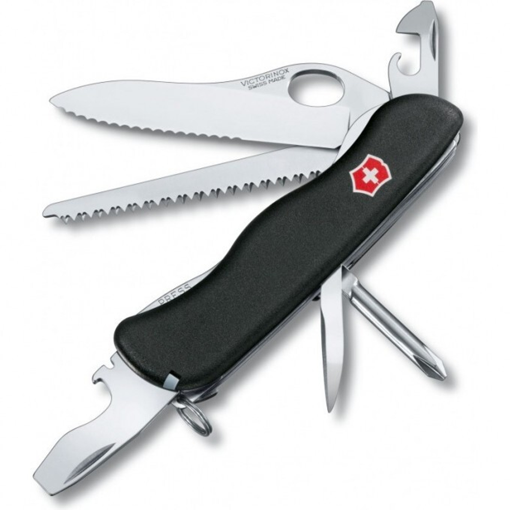 Нож Victorinox Trailmaster One Hand, 111 мм, 12 функций, с фиксатором лезвия, черный