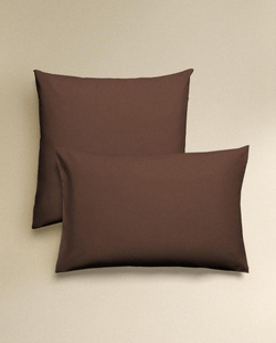 ZARA HOME (200 НИТЕЙ) НАВОЛОЧКА ИЗ ПЕРКАЛЯ, ШОКОЛАДНО-КОРИЧНЕВЫЙ