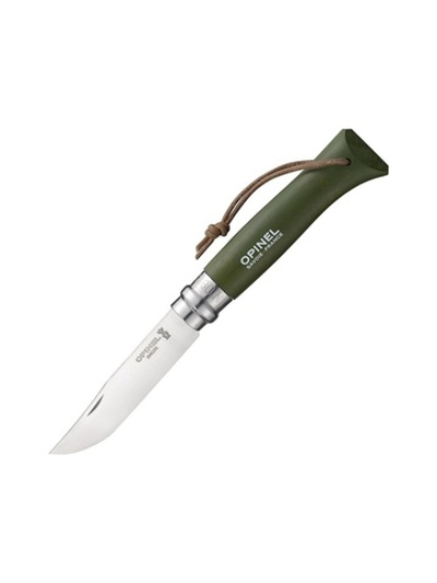 Нож Opinel №8 Trekking, нержавеющая сталь, кожаный темляк, хаки, 001703