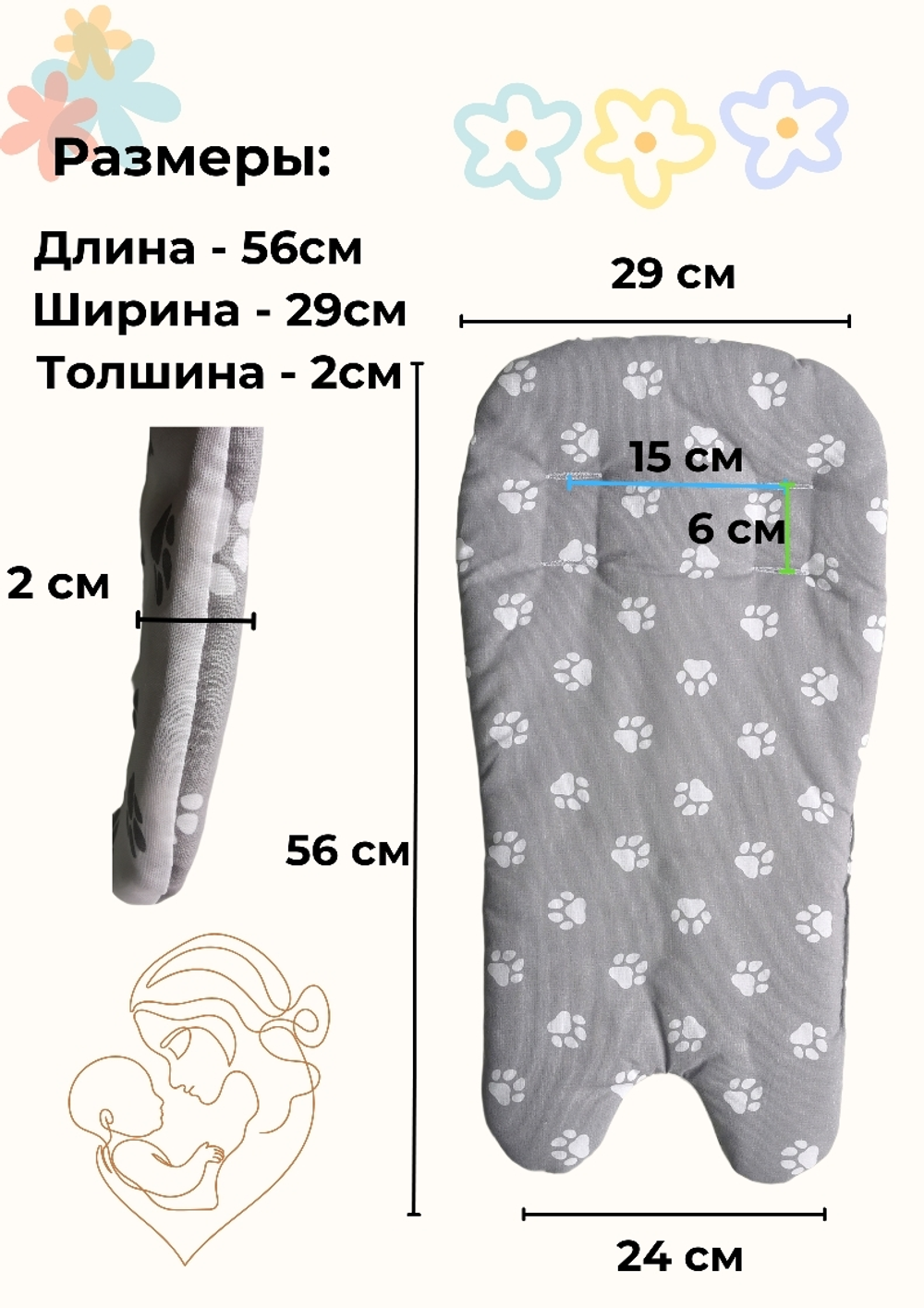 Вкладыш - матрасик МИНИ в стульчик для кормления, универсальный, двухсторонний