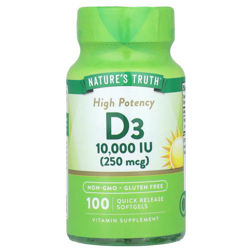 Nature's Truth, Vitamin D3, High Potency, 250 mcg (10,000 IU), 100 Quick Release Softgels