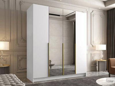 Четырехсекционный шкаф Элли с 2 зеркалами (ручки матовое золото) Белый снег 8685 BS  210*45*240