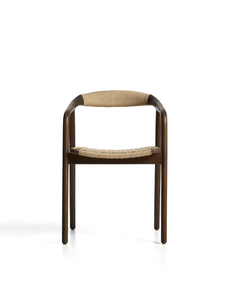 Уличный стул Derile из массива дуба в отделке орех и бежевой веревки