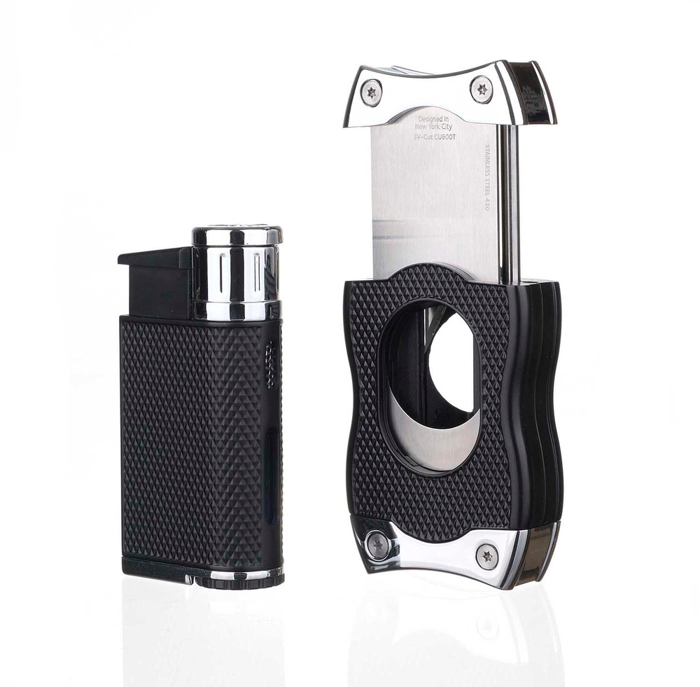 Подарочный набор зажигалка и каттер, Evo, черный-хром GS520C02