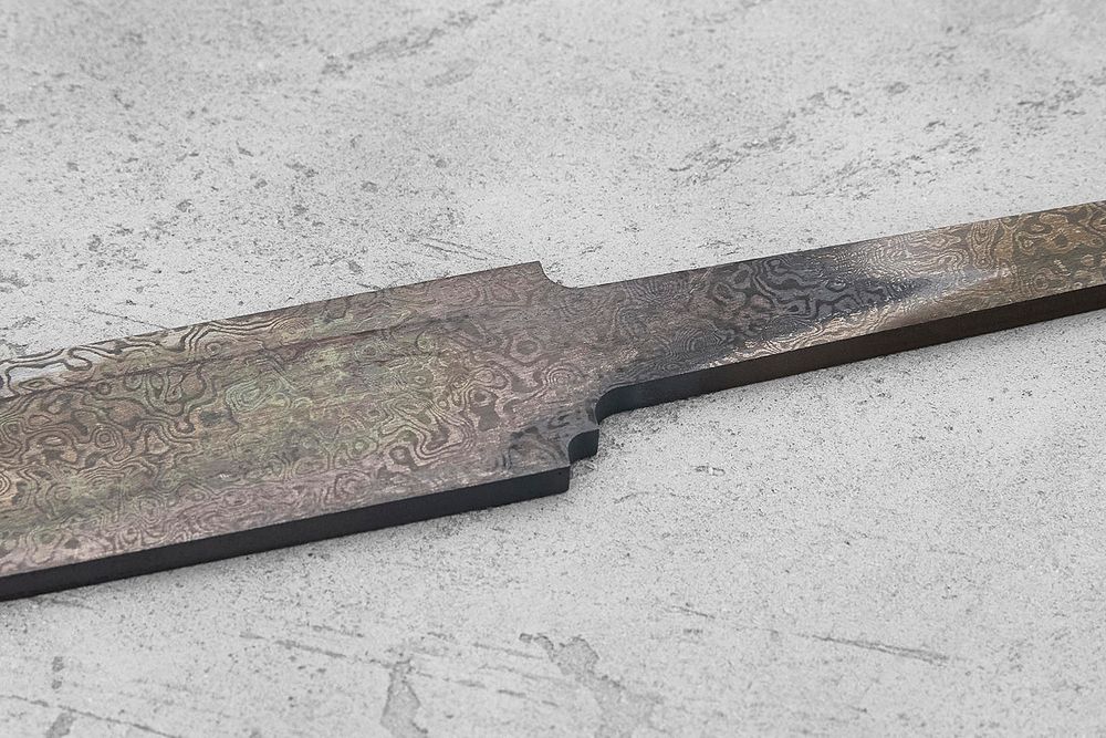 Заготовка для ножа, дамаск ZDI-1016 дикий 4,2мм. Модель "Сканди-II" с клинком 130мм, ТО 58-60HRC