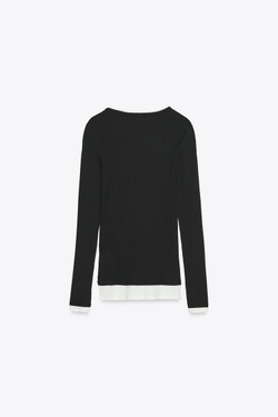 ZARA ФУТБОЛКА С КРУГЛЫМ ВЫРЕЗОМ, ЧЕРНЫЙ