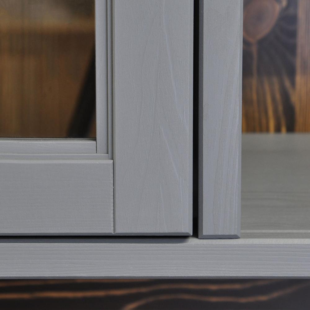 Буфет, 155х41х202, Лэйквью, для кухни и гостиной, деревянный с 4 дверями, из массива дерева, серый, MAKOSA