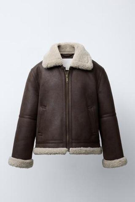 ZARA КУРТКА-ДУБЛЕНКА ИЗ ИСКУССТВЕННОЙ КОЖИ, КОРИЧНЕВЫЙ
