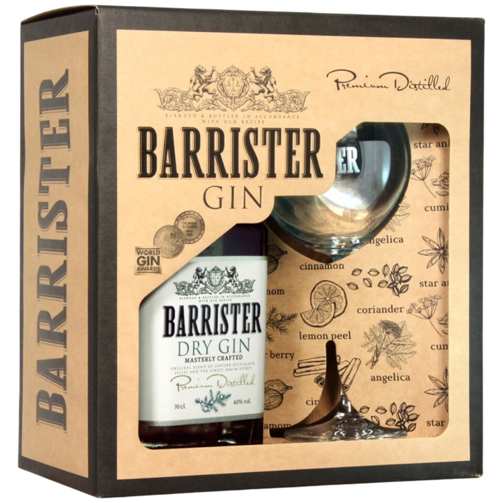 Джин Barrister Dry Gin в подарочной упаковке с бокалом 0,7 л.