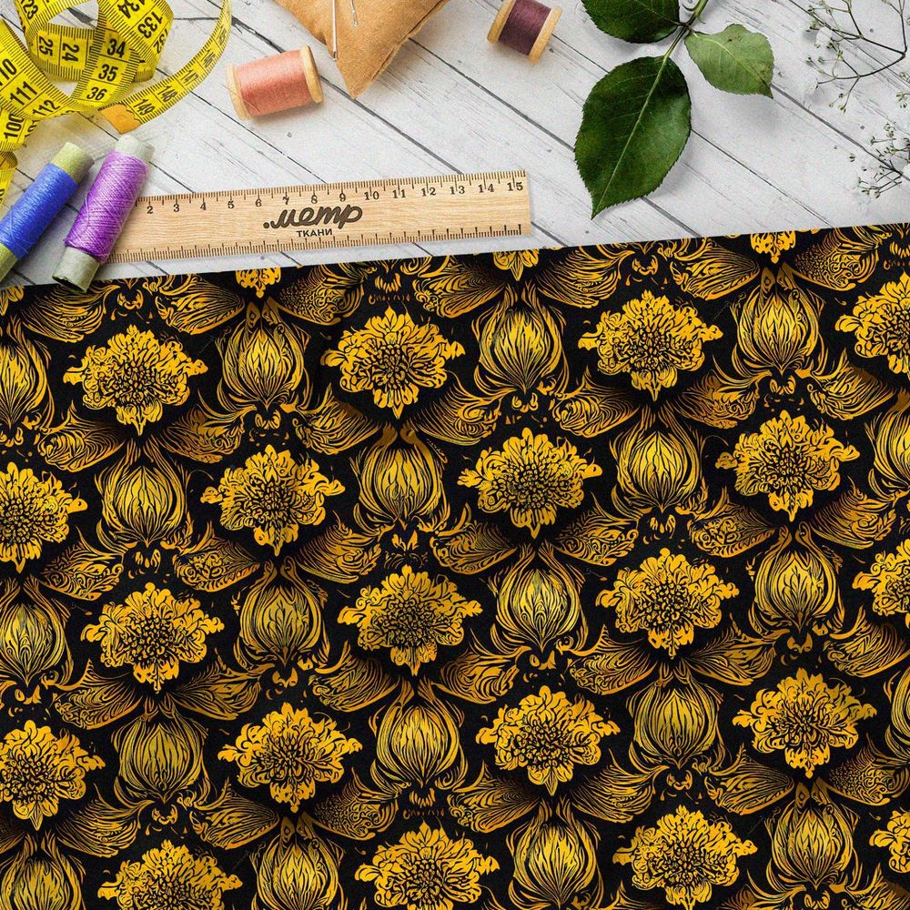 Ткань дюспо золотые вензеля орнамент