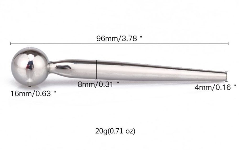 Гладкий металлический уретральный плаг с шариком - 9,6 см.
