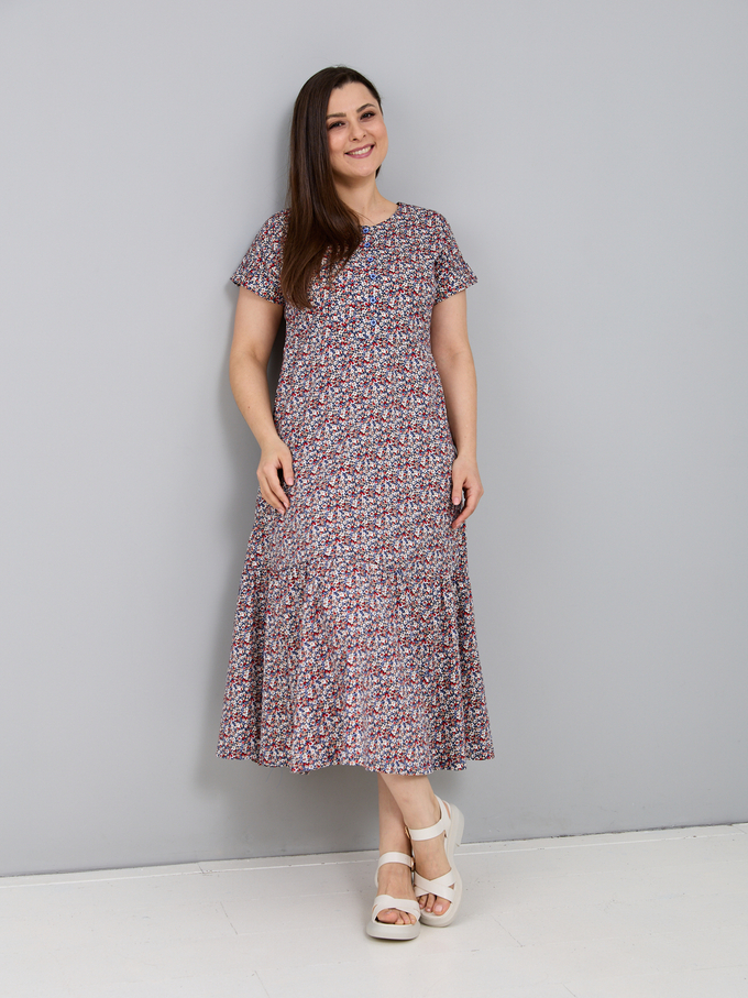 Платье П-032/индиго-цветочкикрасные