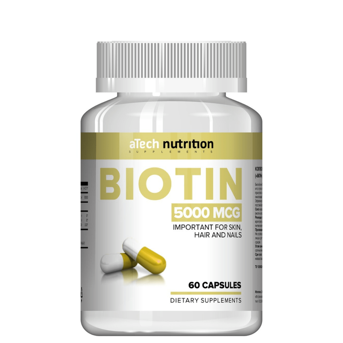 Биотин 5000 мкг, Biotin, aTech nutrition, 60капсул