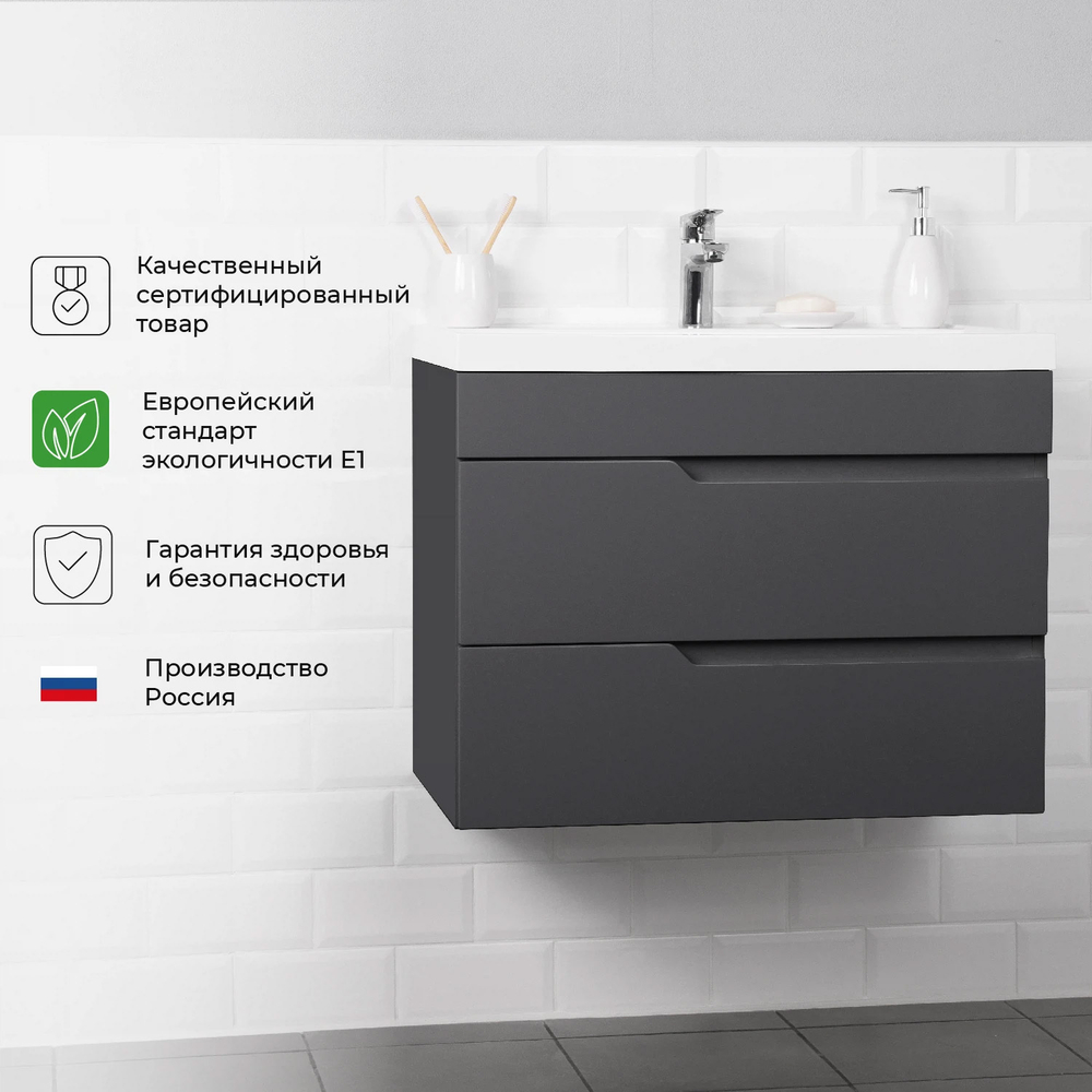 Комплект тумба Sky 70 (699х448х560) подвесная с раковиной Clarissa 70 Графит