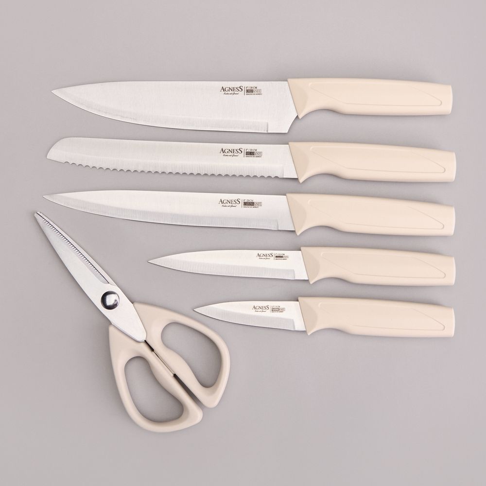 НАБОР НОЖЕЙ AGNESS НА ПЛАСТИКОВОЙ ПОДСТАВКЕ, 7 ПРЕДМЕТОВ