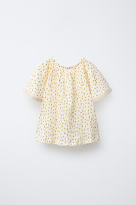 ZARA БЛУЗА С КРУЖЕВОМ,СВЕТЛО-ЖЕЛТЫЙ