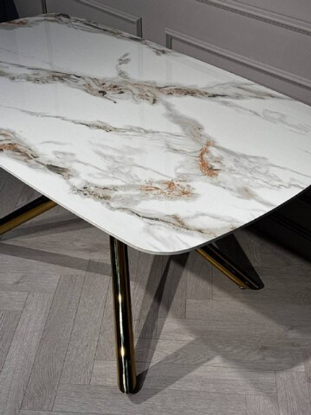 Стол обеденный Ist Casa Неаполь Голд, 160x90x76 см, серо-золотая керамика, золото