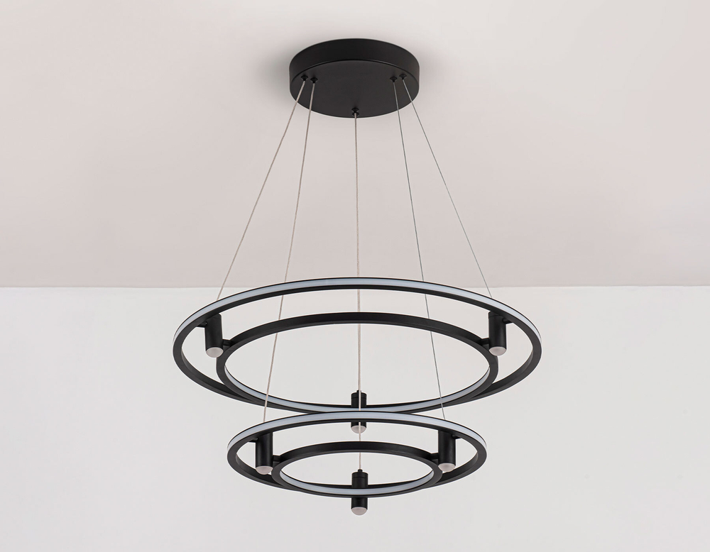 Светильник подвесной светодиодный FL5544/2+6 BK черный 90W 3000K/4200K/6400K D600/400*1300 (без ПДУ)