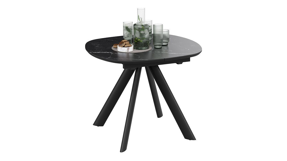 Стол кухонный обеденный раздвижной Черный муар/Керамика матовая серый мрамор 100(135)х90х76 см