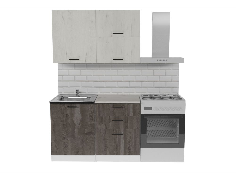 Кухонный гарнитур Сиена мини 1000 мм (Дуб грей/Бетон темный/Белый, Сосна)