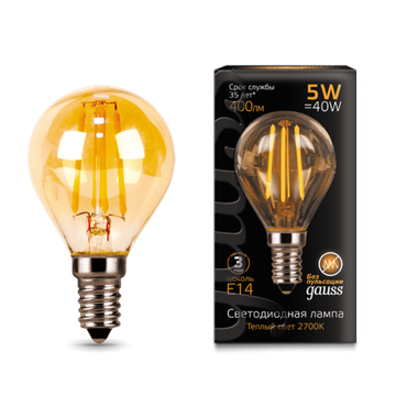 Лампа LED Filament Globe E14 5W 2700K 105801005 Golden Gauss