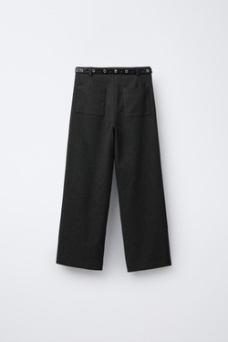 ZARA БРЮКИ WIDE LEG В ТОНКУЮ ПОЛОСКУ С БЛЕСКОМ, АНТРАЦИТОВО-СЕРЫЙ