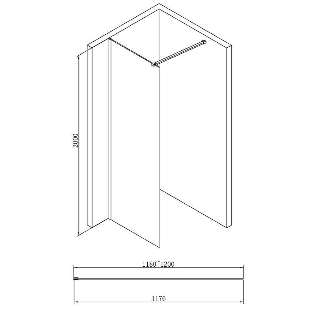 Душевая перегородка Abber AG61120B 120x200 профиль Черный стекло прозрачное