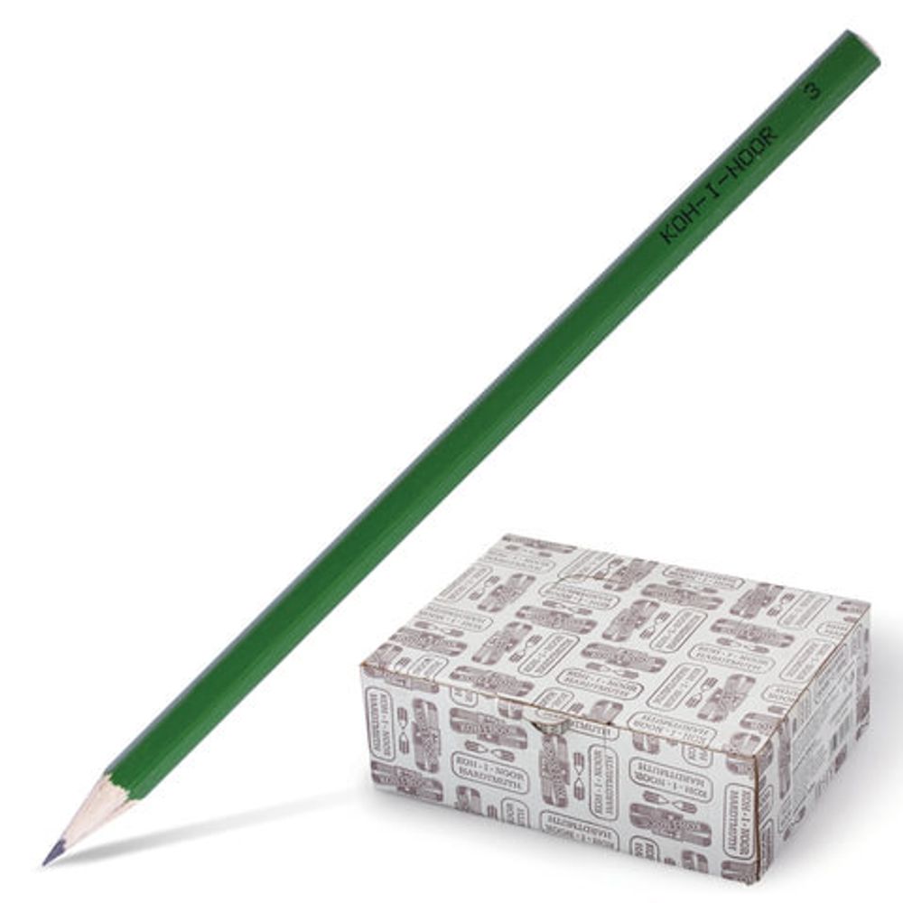 Карандаш чернографитный KOH-I-NOOR, 1 шт., H, без резинки, корпус зеленый, заточенный, 1702003005KK
