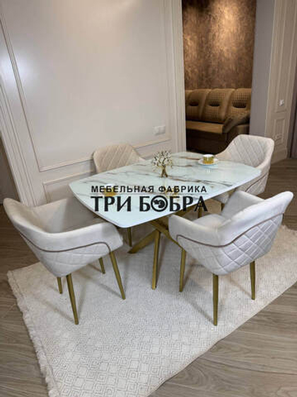 Кухонный раздвижной стол "ТАНГО" , белый мрамор и 4 стула ШЕЛЛ