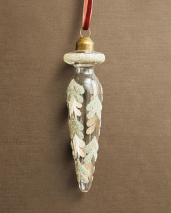 ZARA HOME ДЛИННОЕ БЛЕСТЯЩЕЕ ЕЛОЧНОЕ УКРАШЕНИЕ С УЗОРОМ «ЛИСТЬЯ», ЗЕЛЕНЫЙ