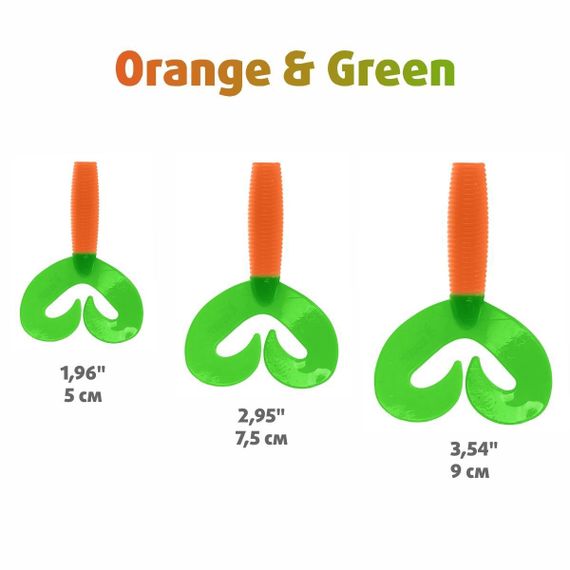 Твистер Helios Credo Double Tail 2,95"/7,5 см Orange & Green 7шт. (HS-12-025)
