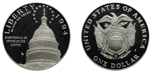 1 доллар 200-летие Капитолия   1994 г. США. PROOF