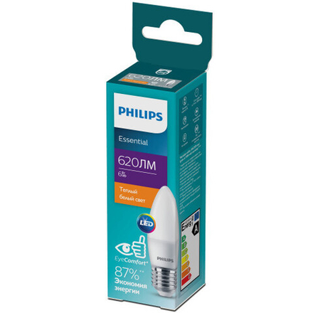 Лампочка светодиодная Philips ESS LEDCandle B35 6Вт 2700K Е27 / E27 свеча матовая теплый белый свет