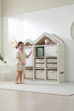 Стеллаж для игрушек UNIX Kids House 7 ящиков, 2 полки с дверцей Grey