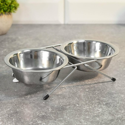 Миска для животных 2шт*180мл на подставке, нерж