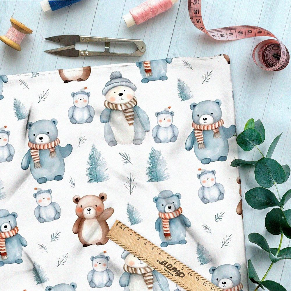 Ткань премиум интерлок зимние медведи