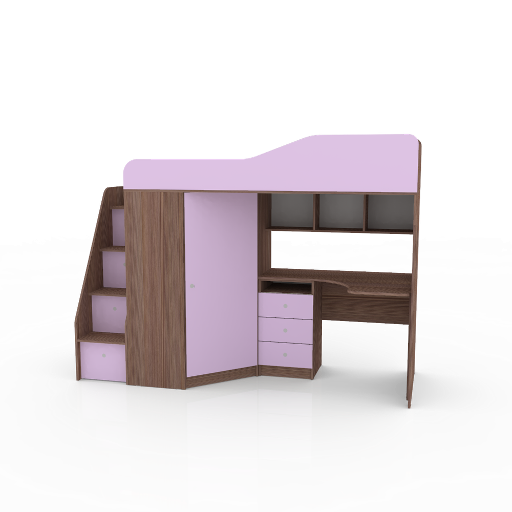 Кровать-чердак КарИВи Кадет 1 с универсальной лестницей Бодего Темный Ирис