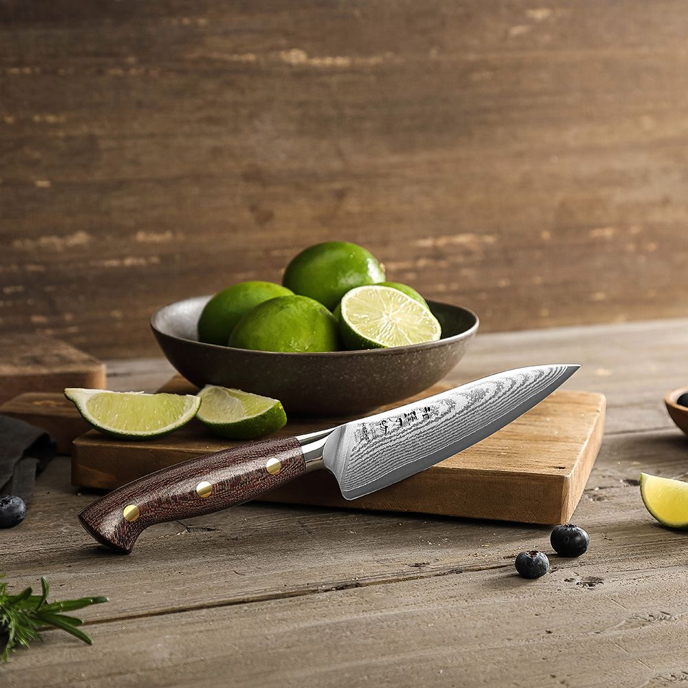 Кухонный нож Hezhen X02M Utility нож 5 дюймов клинок 67 Layers Damascus рукоять микарта, длина лезвия 13,5 см