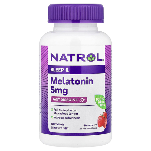 Natrol, Мелатонин, быстрорастворимый, экстра сила, клубника, 5 мг, 150 таблеток