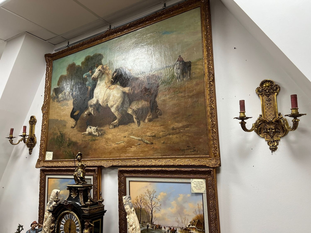 Антикварная картина «Укрощение Лошадей»