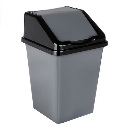 Ведро для мусора с подвижной крышкой 10л квадратное (серо/черный)