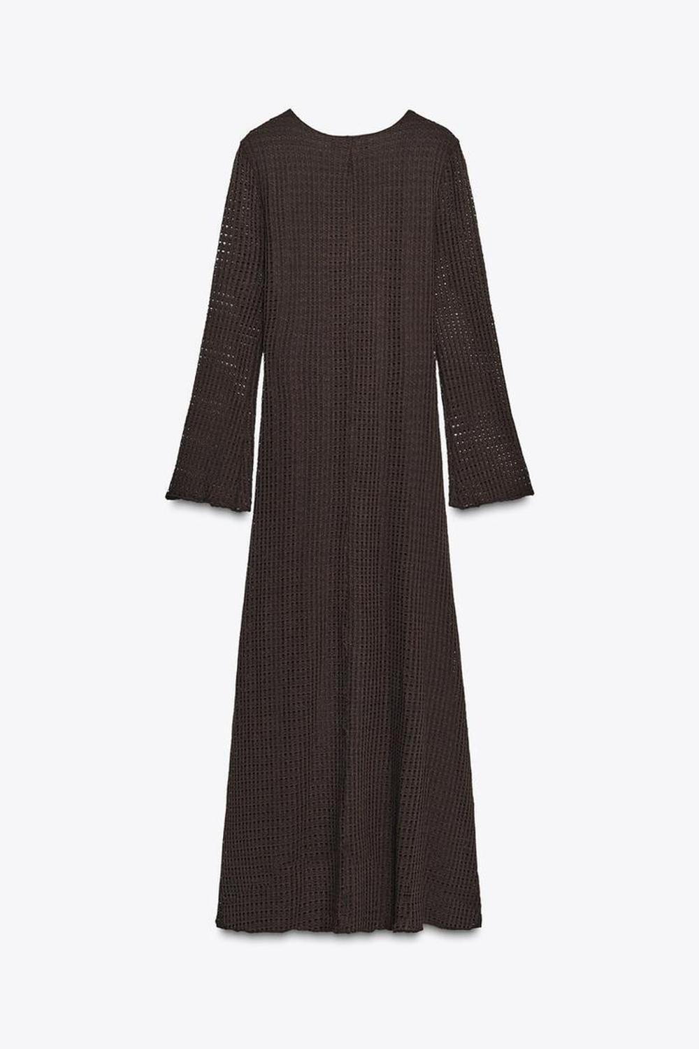 ZARA ВЯЗАНОЕ ПЛАТЬЕ МИДИ С ФУРНИТУРОЙ, КОРИЧНЕВЫЙ